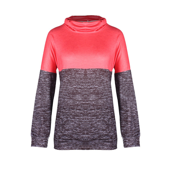 Simple Solid Color Stitching Contrast High Collar Sweatshirt