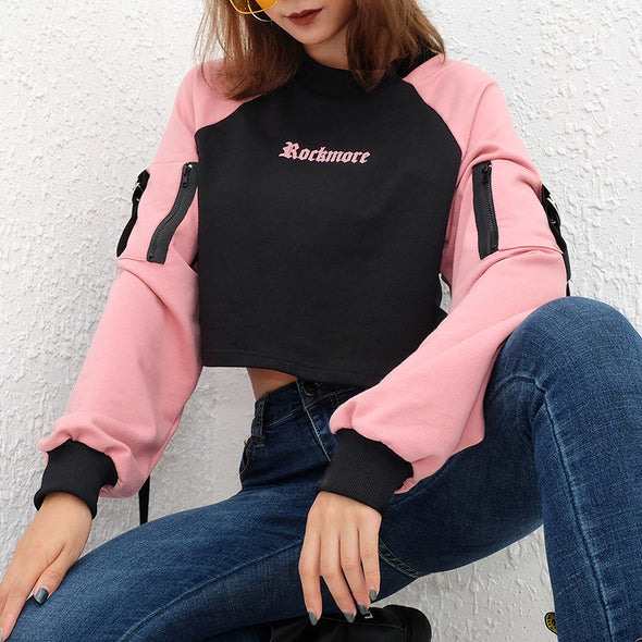 New Fashion Cuff Zipper Colorblock Sweatshirt