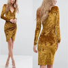 V-Collar Diamond Velvet Long Sleeve Package Hip Bodycon Dress