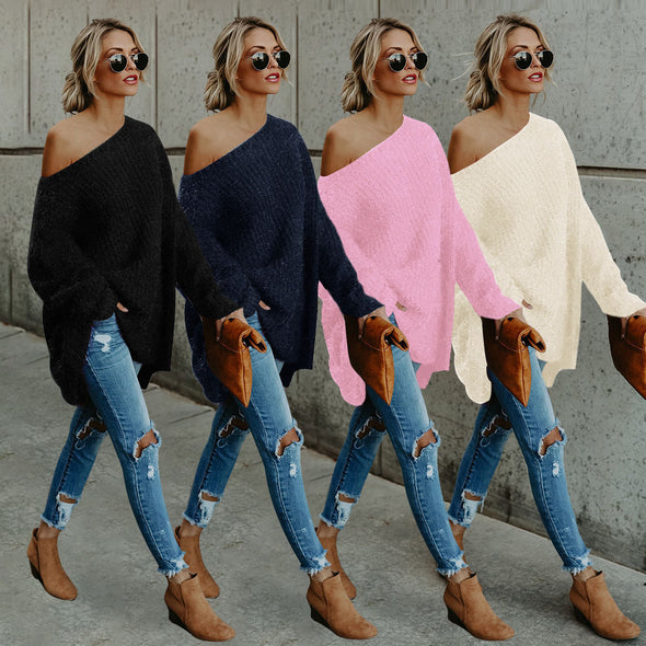 Solid Color Long-Sleeved Shoulder Sweater