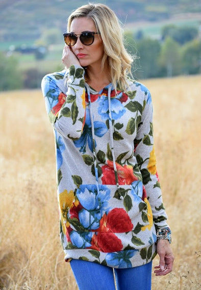 Printed Hooded Long Sleeve Sweater