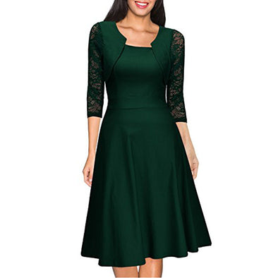 New women's sleeves stitching lace dress