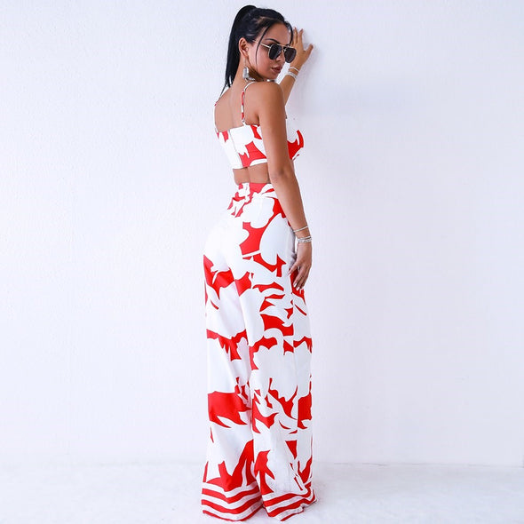 Sexy sleeveless  backless hollow out print   jumpsuit