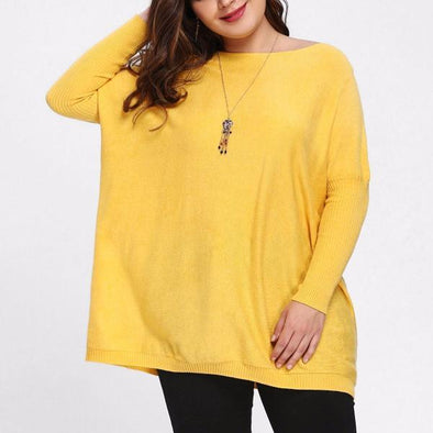 Casual Long Sleeve Pure Color Off Shoulder Plus Size Tops
