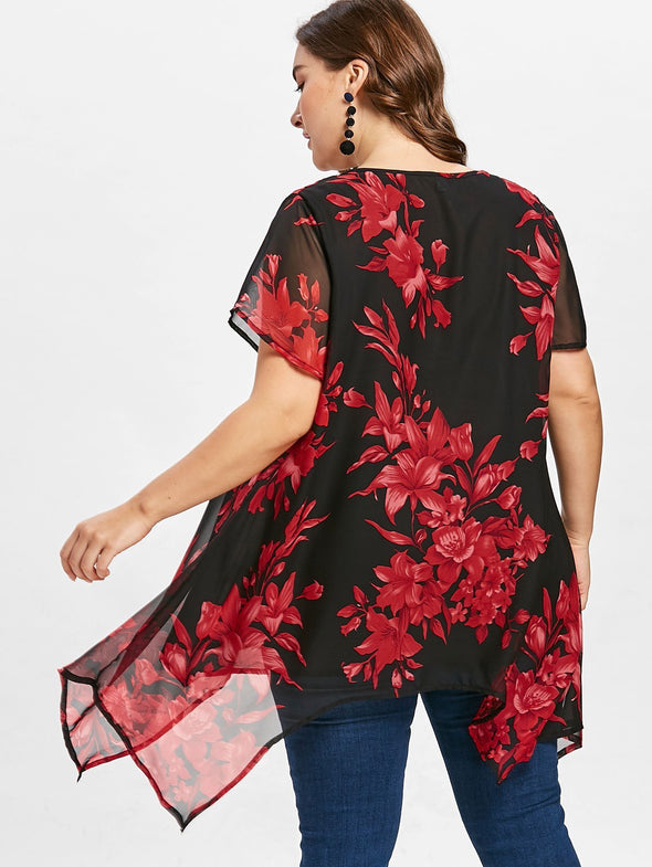 Casual V neck Print irregular Plus Size Tops