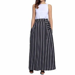 casual Stripe high waist maxi skirts