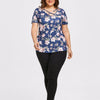 Casual Short Sleeve Print V neck Plus Size Tops