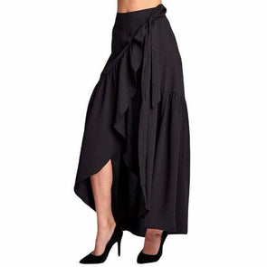 casual Solid Color high waist irregular maxi skirts