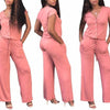 Casual Solid Color Short Sleeve V-neck Jumpsuits