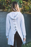 Back Cross Bandage Hooded Knitting Cardigan