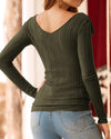 New V-Neck Ruffled Slim Long-Sleeved T-Shirt