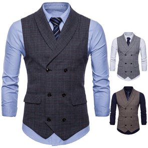 New British Style Business Fashion Slim Casual Lattice Suit Vest