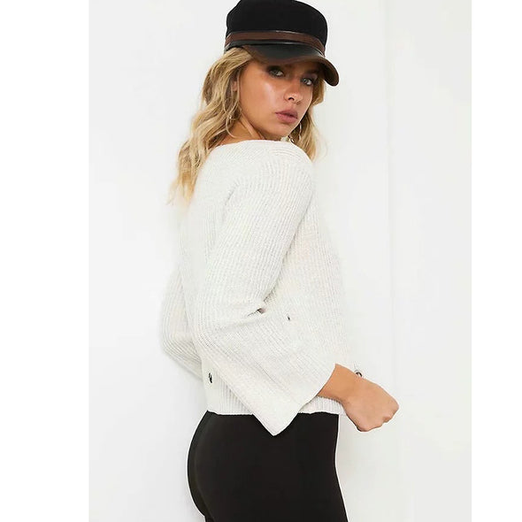 Openwork Hole V- neck Short Sweaters