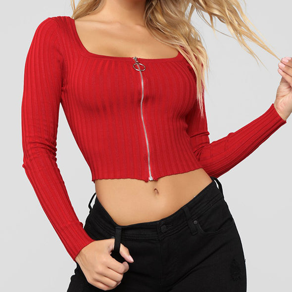 Zipper Long Sleeve O-Neck Sweatshirt