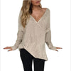 Solid Color Long Sleeve V-Neck Crossover Sweater