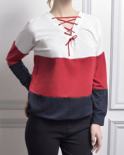 Cross-Tie Long-Sleeved Loose Sweatshirt