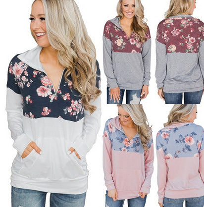 Printed Stitching Pocket Zip Sweatshirt