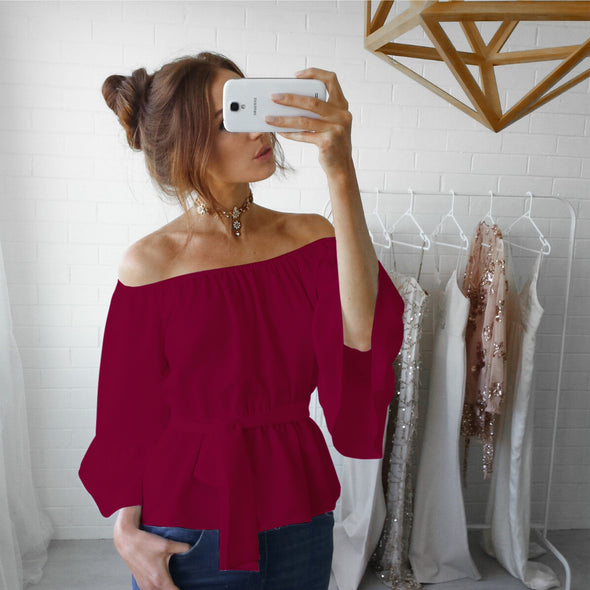 Slash Neck Strap Chiffon Shirt