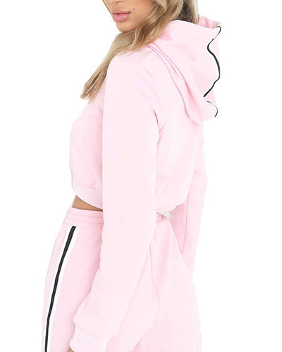 Solid Color Hooded Sports Sweater Set