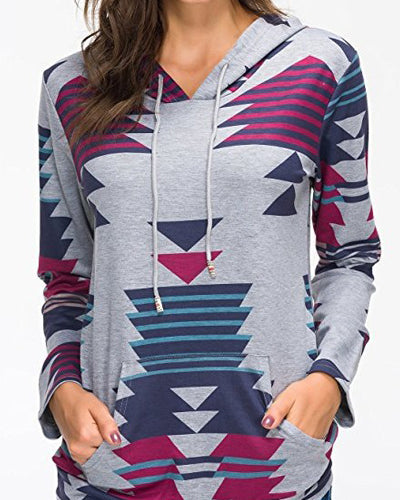 Geometric Digital Print Hooded Long Sleeve Sweatshirt