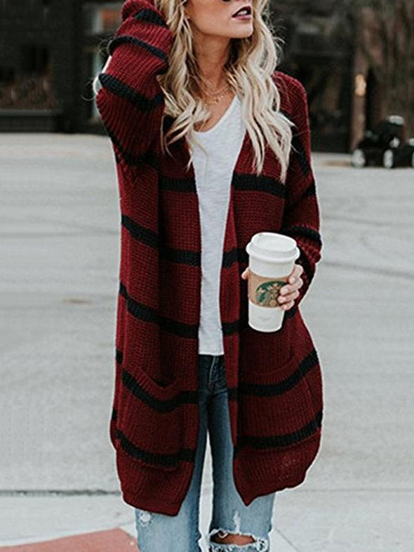 Fashion Stripes Cardigan Sweater Tops