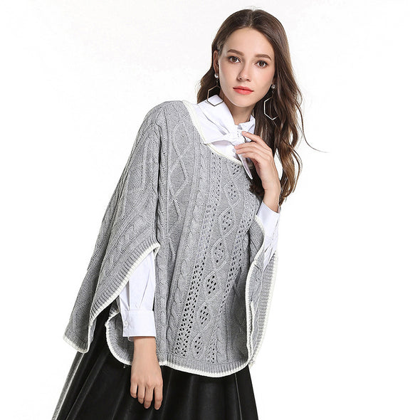 Cloak Hit Color Round Neck Knitting Sweaters