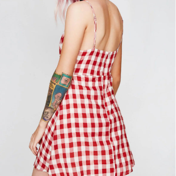 Sexy Suspender Plaid Print Dress