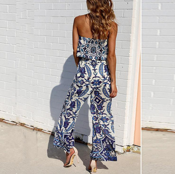 Fashion Printing Flower Strapless Jumpsuit