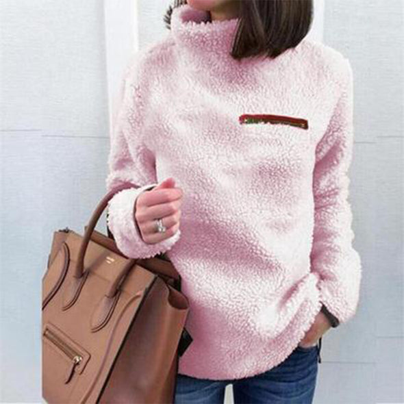 Casual Stand Collar Solid Color Long Sleeve Plus Velvet Fur Sweater