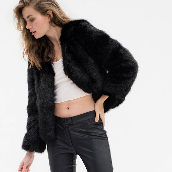 Fashion Imitation Rabbit Fur Long Sleeve Coat