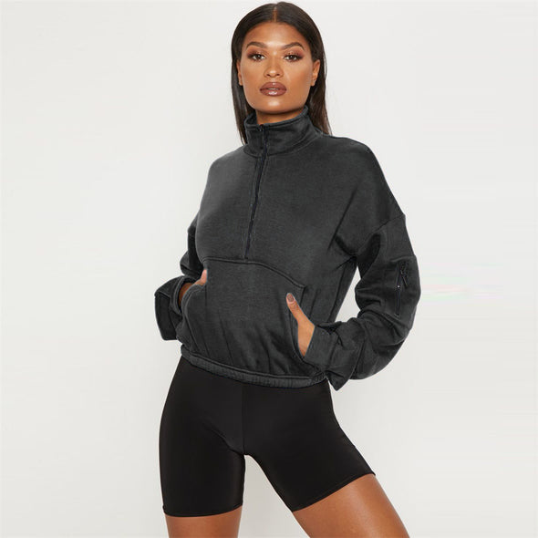 Fashion Solid Turtleneck Zipper Sweatshirt