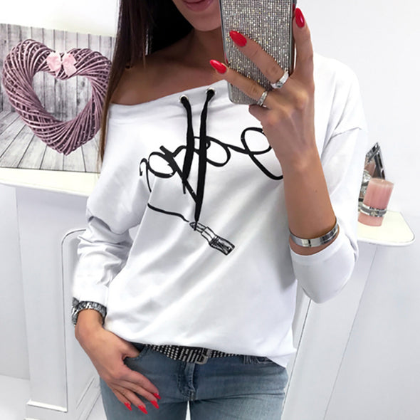 Printed Sexy Long-Sleeved Sweatshirt