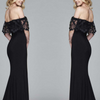 Solid Color Off Shoulder Split Evening Dress