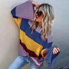 Three-Color Stitching Long Sleeve Loose Sweater