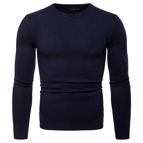 New Men's O-Neck Solid Color Long Sleeve Sweater