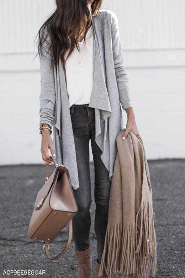 Asymmetric  Hem  Plain Casual  Cardigans