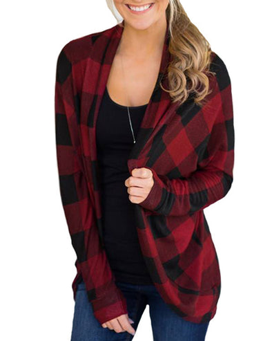 Plaid Long Sleeve Irregular Cardigan Coat