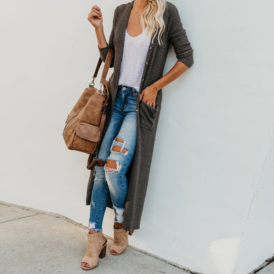 Solid Color Casual Long Cardigan Sweater