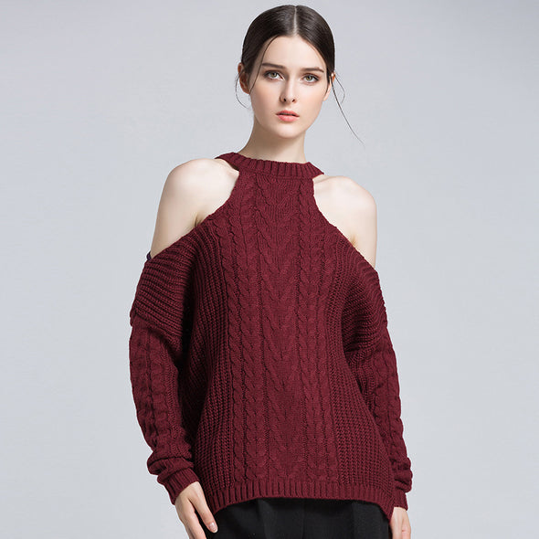 Sexy Strapless Shoulder Long Sleeve Sweaters