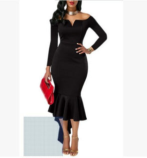 Slim Off Shoulder Long Sleeve Bodycon Dress