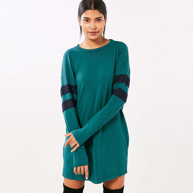 Women long-sleeved fashion stitching striped dress