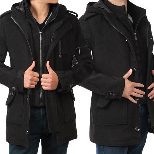 Men's Single-Breasted Hooded Windbreaker Jacket