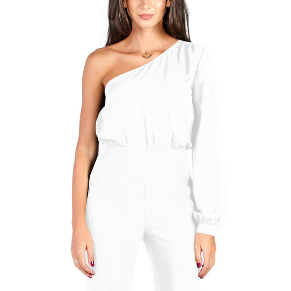 Sexy One Shoulder Pure Color Ladies Jumpsuit