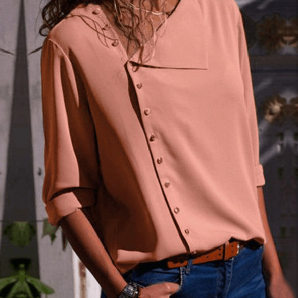 Women's Irregular Diagonal Collar Long-Sleeved Shirt