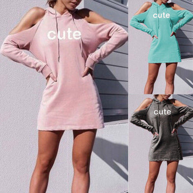 Long Sleeve Cold Shoulder letter Sweatshirt Hoodies