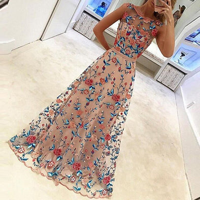 Elegant Embroidery Sleeveless Expansion Evening Dress