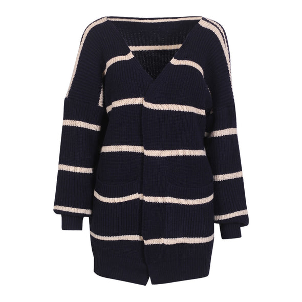 Casual Striped Stitching V-Neck Knitting Sweater