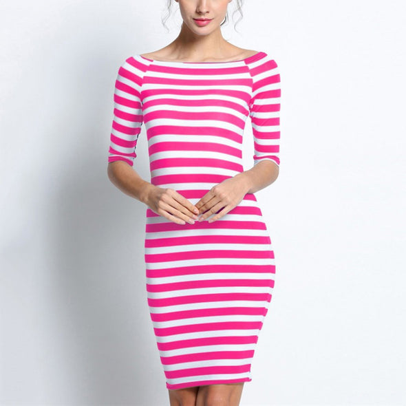 Cutaway Collar Strapless Striped Package Hip Bodycon Dress