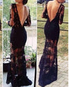 Sexy Lace Hollow Backless Black Evening Dress