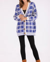 New V-Neck Long-Sleeved Loose Plaid Sweater Coat